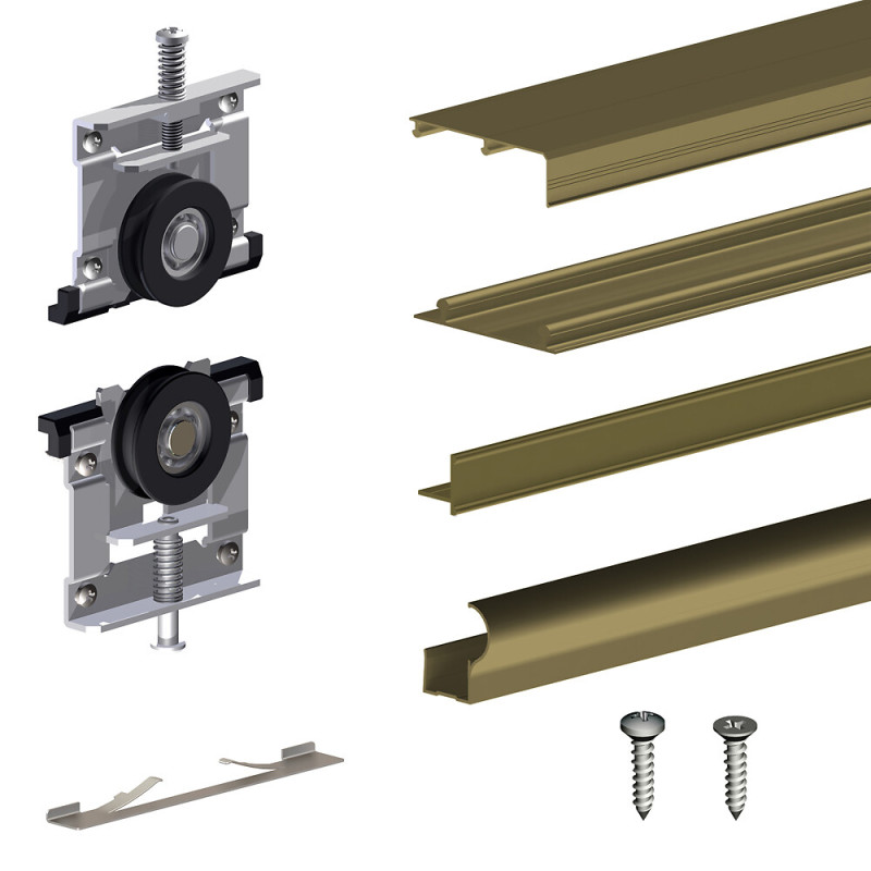 Kit SLID'UP 280 aluminium anodisé bronze pour 3 portes de placard  coulissantes 18 mm - rail 3 m - 50 kg